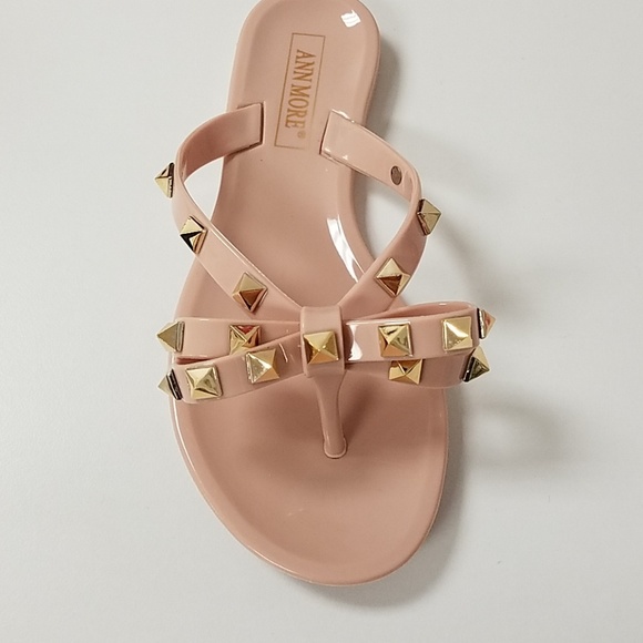 Girls Beige/ Nude Studded Jelly Sandals - Picture 2 of 4